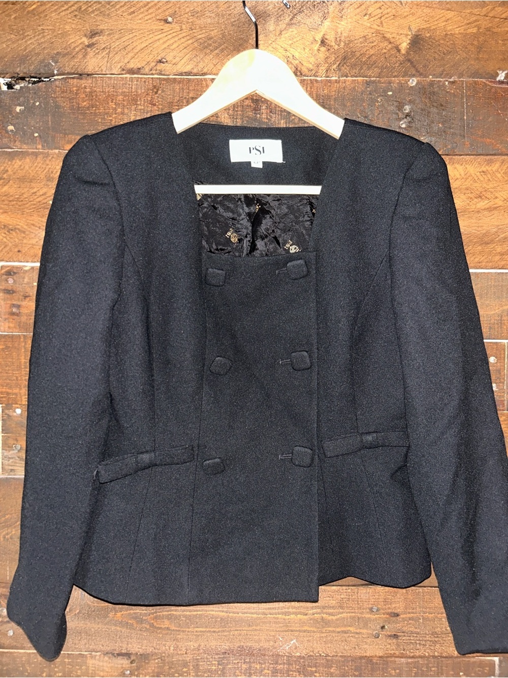 Black Double-Breasted Wool-Blend Blazer